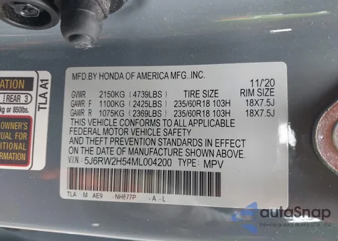 2021 Honda Cr-V Awd Ex из США, поврежденный, VIN 5J6RW2H54ML004200